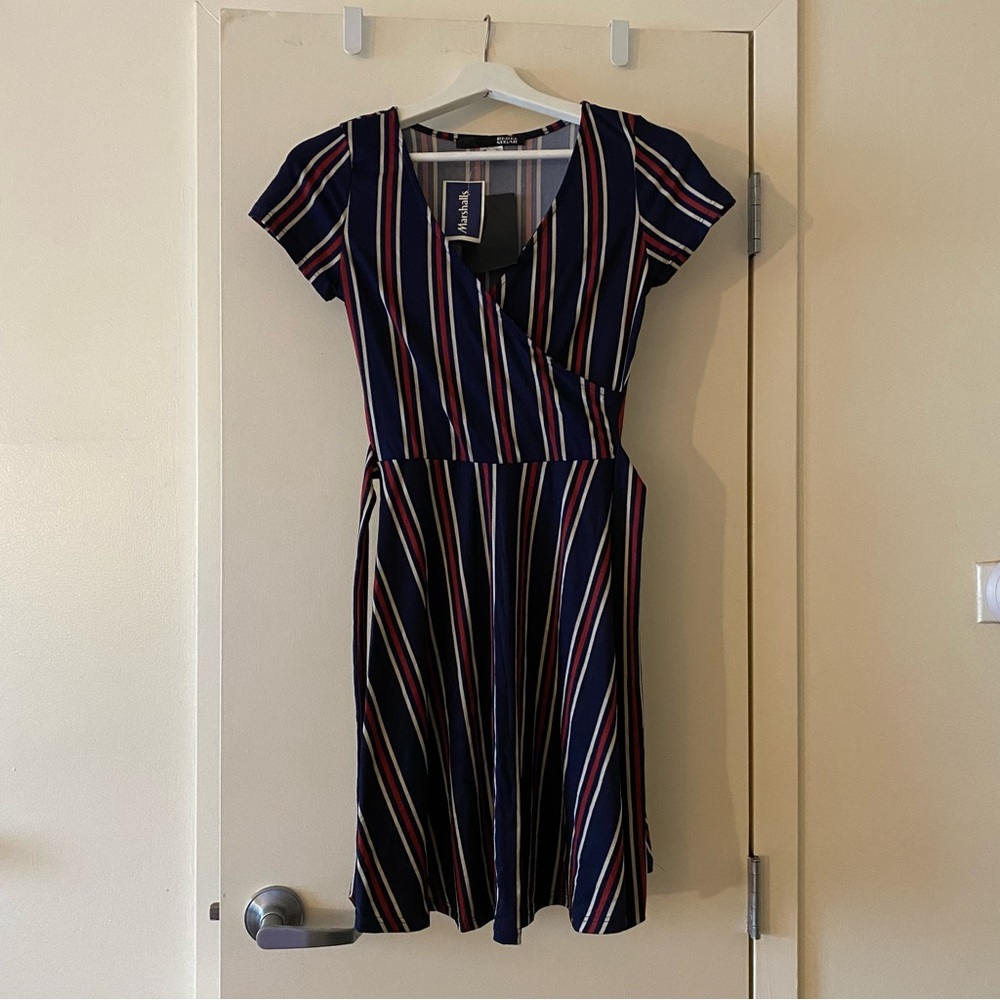 Rebel Sugar Blue, red & white striped short sleeve summer dress, size XS
